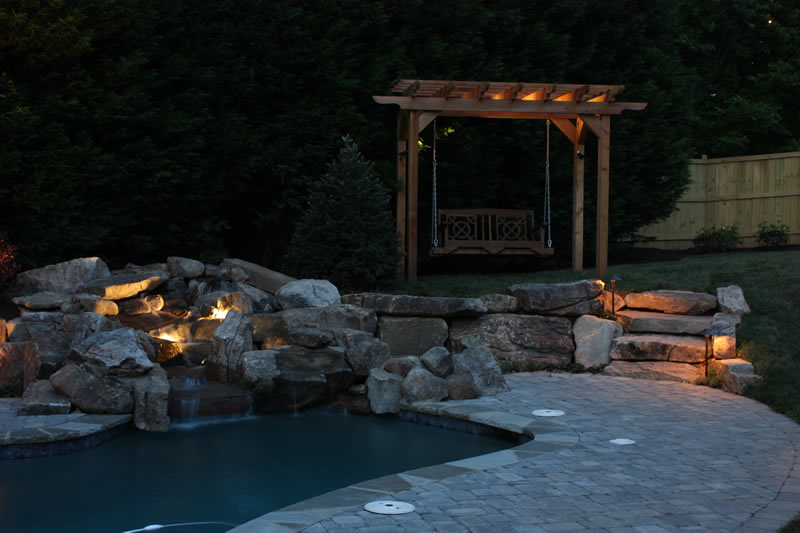 wood arbor and landscape lighting design and installation project