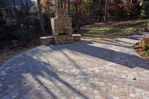 Atlanta paver patio and stone fireplace design and installation